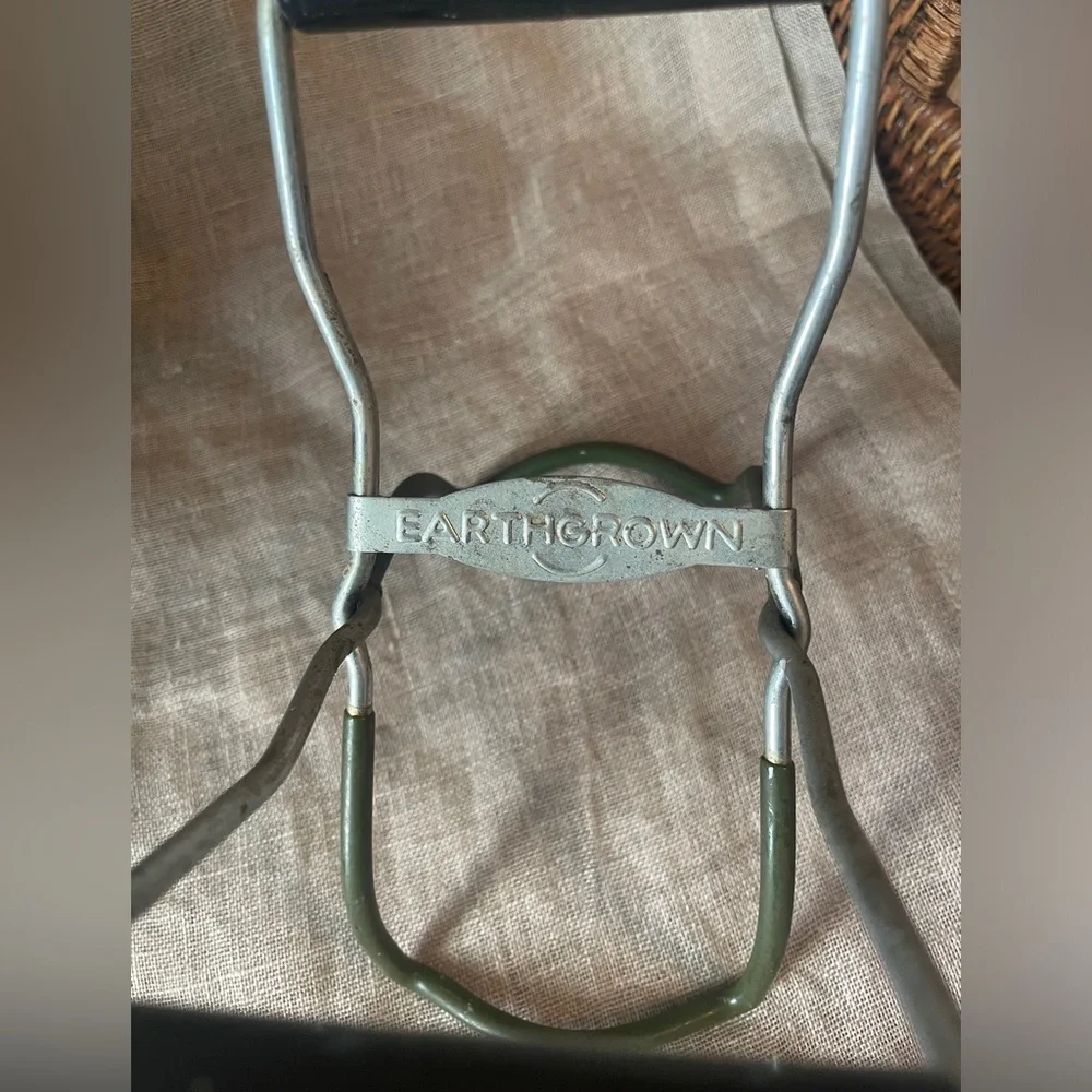 Vintage Earthgrown Canning Jar Lifter Tongs Green Rubber Coated w/ Wood Handles
